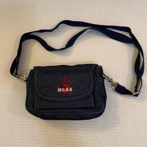 Mudd Denim Jean Red Blue Crossbody Bag Purse Y2K Satchel Bag - Picture 1 of 11